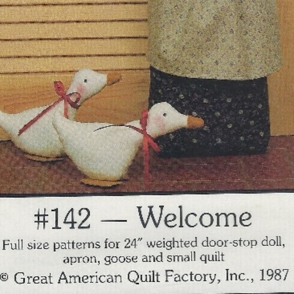 DREAM SPINNERS Welcome Pattern #142 Weighted DOOR-STOP DOLL Apron Goose Sm Quilt - Picture 3 of 3